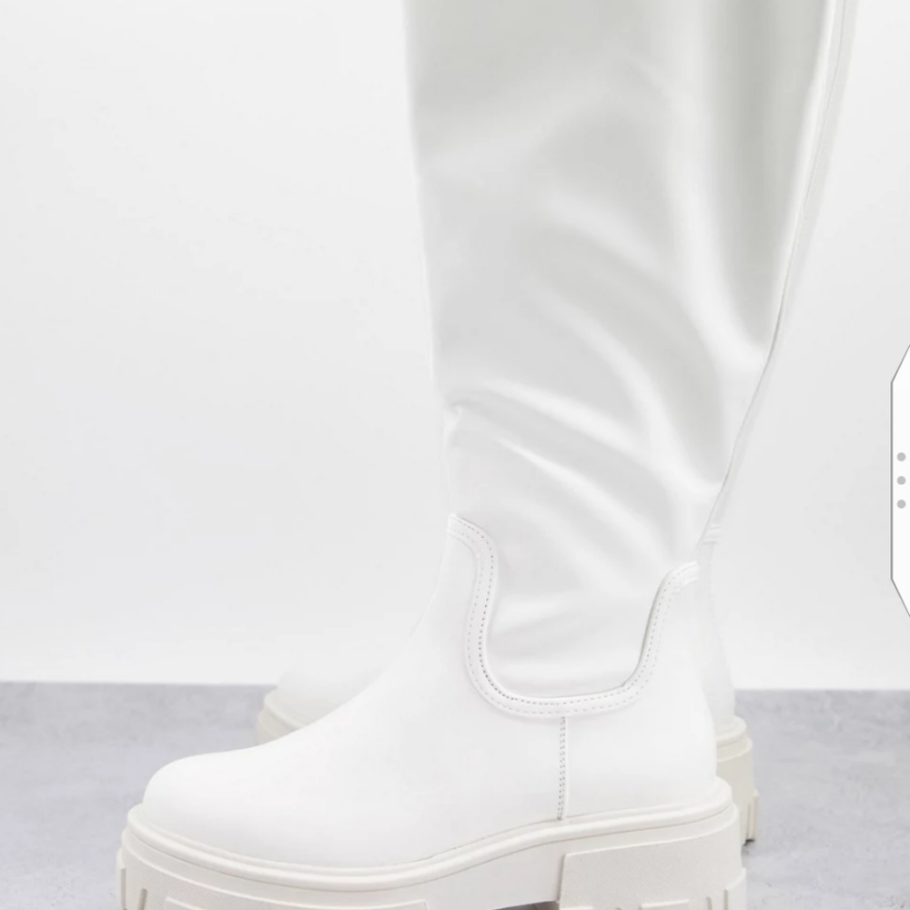 ASOS Design Wide Fit Carla Chunky Flat boots in white (appear off white)